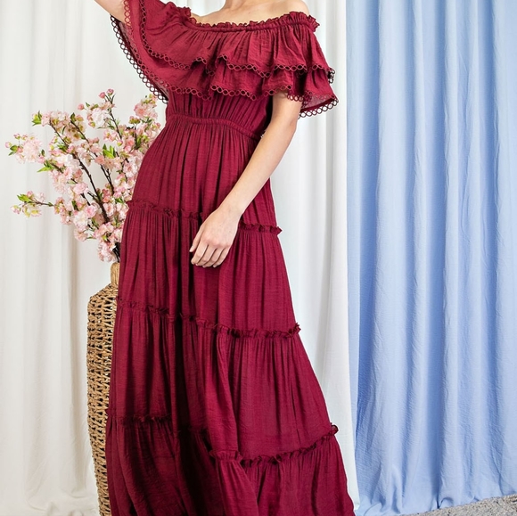 OFF THE SHOULDER RUFF MAXI DRESS - Picture 4 of 12